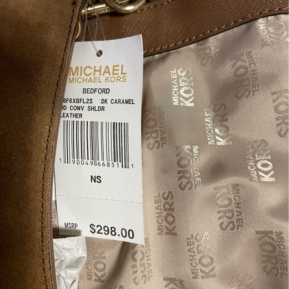 NWT MICHAEL MICHAEL KORS BEDFORD DK CARMEL. MD CONV SHLDR LEATHER - Picture 5 of 10